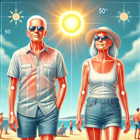 Illustration of an older couple enjoying safe sun exposure