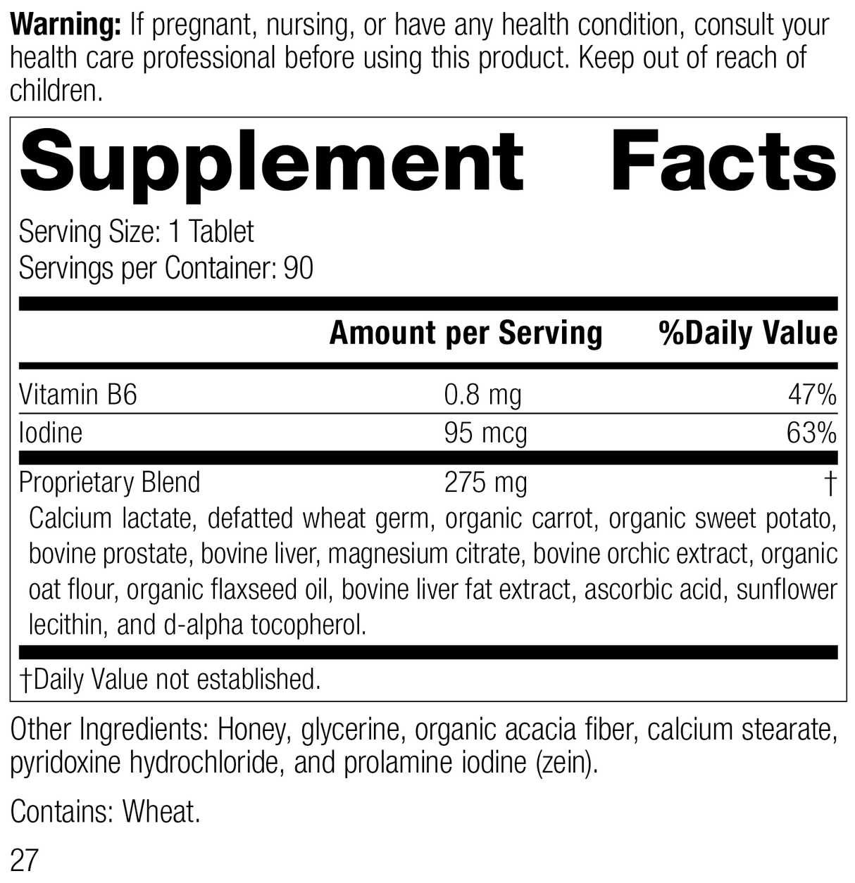 Cataplex® F Tablets, 90 Tablets, Rev 25 Supplement Facts